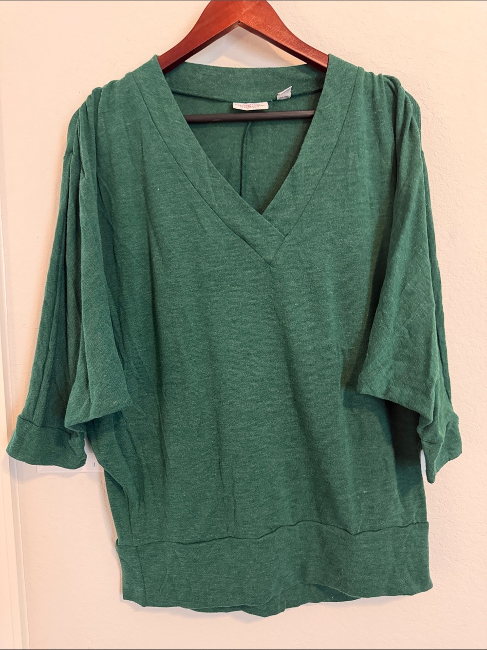 New York & Company Heathered Teal V-Neck Pullover w Dolman Sleeves